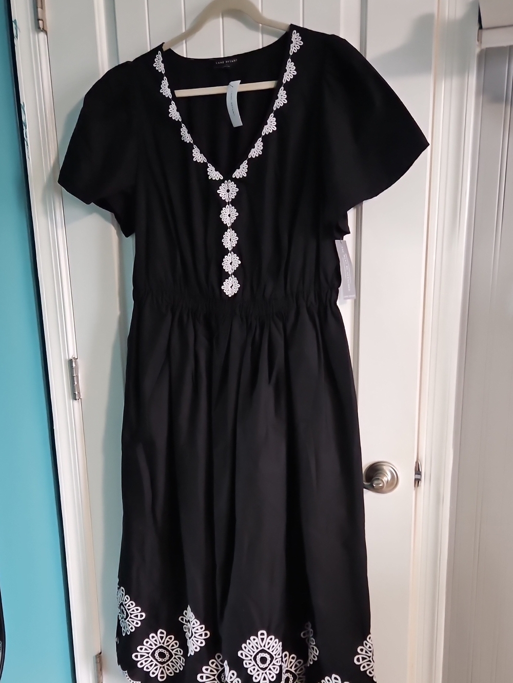 Lane Bryant Black Maxi Dress with White Embroidery